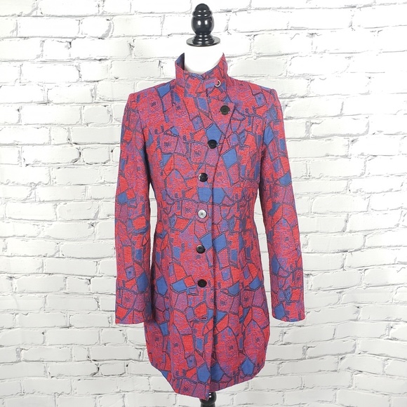 Adventures des Toile Jackets & Blazers - Adventures des Toile Red and Blue Pattern Coat